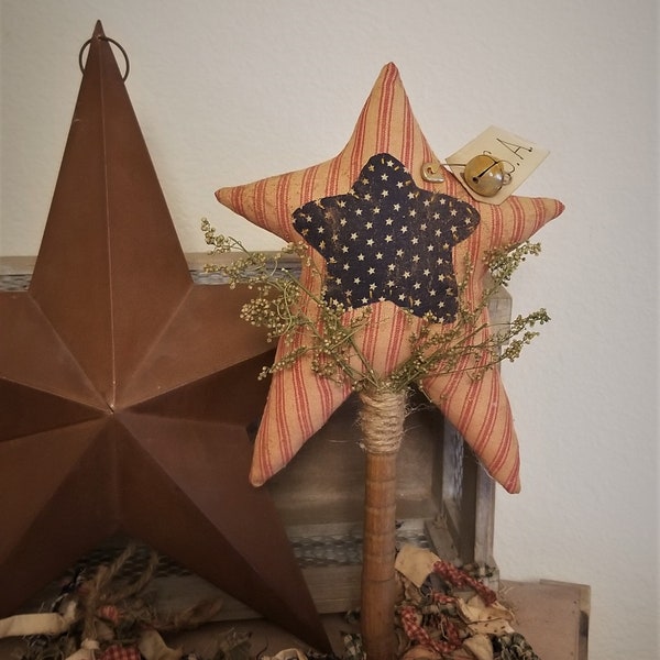 Americana primitive star bobbin shelf sitter, July 4th star, OFG, FAPM, vintage bobbin decor, Americana home decor, prim rustic decor,