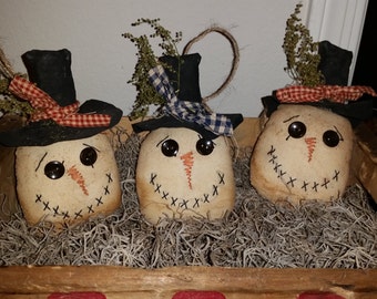 primitive handmade snowmen ornaments and bowl fillers tucks OFG snowmen head ornaments, FAAP Christmas tree ornaments
