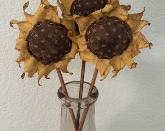 primitive sunflower pokes, Fall flowers, prim sunflower pokes, OFG, FAPM, Fall sunflowers, Fall crock pokes, flower pokes,