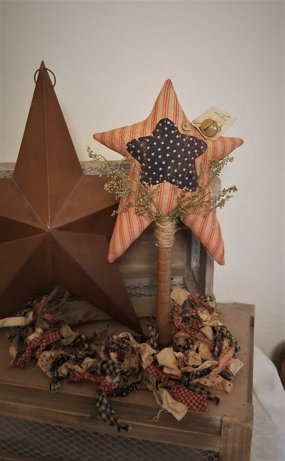 Primitive Country Farmhouse Large Grungy AMERICAN FLAG STAR Shelf Sitter NEW!!