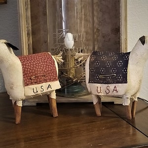 primitive patriotic Americana USA sheep tuck, sheep shelf sitter, farmhouse sheep decor, OFG, FAPM, Independence Day decor, American sheep