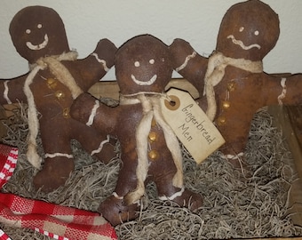 handmade primitive gingerbread men ornies, tucks, bowl fillers, prim tree ornaments, OFG, FAPM, Christmas decorations, prim decor,