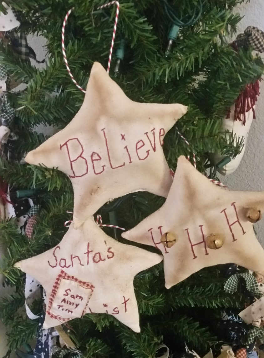 Very Primitive Christmas Tree Ornaments Primitive Muslin Etsy