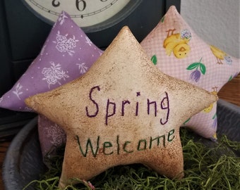 primitive spring star bowl fillers, prim spring stars, Spring decor, FAPM, OFG, pastel chicks stars, spring welcome stars,