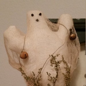 primitive ghost bobbin make do, Halloween decor, ghost shelf sitter, OFG, FAPM, prim Halloween ghost, country Halloween decor, ghost bobbin image 1