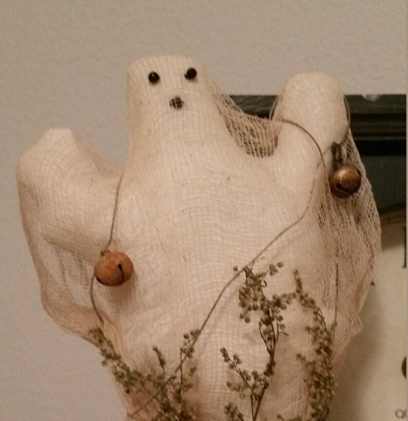 primitive ghost bobbin make do, Halloween decor, ghost shelf sitter, OFG, FAPM, prim Halloween ghost, country Halloween decor, ghost bobbin image 1