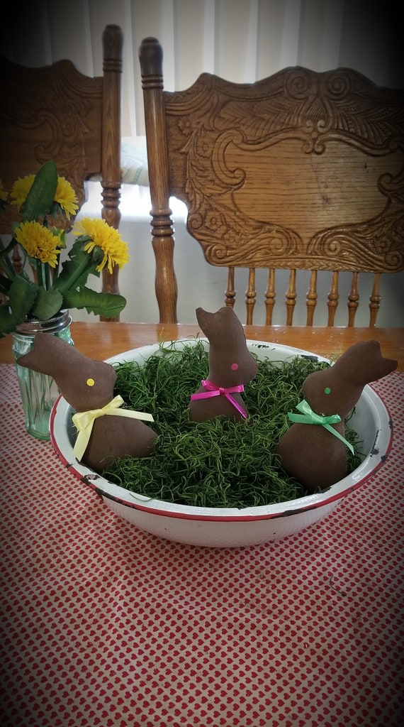 Primitive Chocolate Bunny Bowl Fillers with Chesecloth Easter Spring Set of 3
