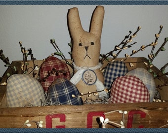 primitive Easter bunny and eggs bowl fillers, prim bunny and eggs, prim rabbit, OFG, FAAP, bunny and eggs tuck, spring bunny and eggs