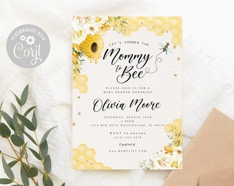 Bee Baby Shower Invitation, Mommy to Bee Baby Shower Invite, Bee Baby Shower Invitation Girl, Wildlfower Baby Shower Invite, Floral, DIGITAL
