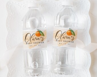 Little Cutie Water Bottle Label, Baby Shower Decorations, Citrus Water Bottle Labels Printable, Orange Baby Shower Water Bottle Labels