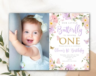 Butterfly Birthday Invitation, Butterfly Invitation, Whimsical Floral Butterfly, Floral Butterfly Garden, Girl Birthday Invitation, PRINTED
