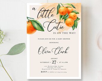 Little Cutie is on the Way Baby Shower Invite, Orange Citrus Baby Shower Invitation, Summer Clementine Gender Neutral, Couples Baby Shower