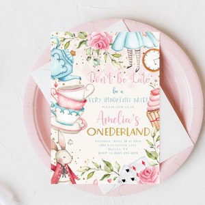 Alice in Wonderland Invitation, Alice in Onederland 1st Birthday Invite, Mad Tea Party Invite, First Birthday Invitation, Any Age Invitation