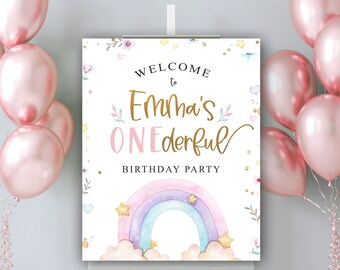 Rainbow Miss Onederful Welcome Sign, Miss Onederful Decorations, Onederful Birthday Girl Party Decor, 1st Birthday Party Sign, IMPRESO
