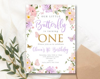 Butterfly Birthday Invitation, Butterfly Invitation, Whimsical Floral Butterfly, Floral Butterfly Garden, Girl Birthday Invitation, PRINTED