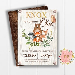 Digital Woodland Birthday Invitation, Woodland Birthday party invite, Woodland first birthday invitation, woodland animals invite