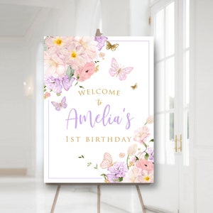 Butterfly Welcome Sign Girl Baby Shower Party Welcome Poster Board 24x36  Printable Butterflies Birthday Decor Purple Pink Lilac Gold P8 -  Israel