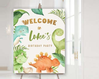 Dinosaur Welcome Sign , Boy Green and Gold Dino Party Decor, Dinosaur Birthday Sign, Welcome Dinosaur Sign, Three-Rex Welcome Sign,