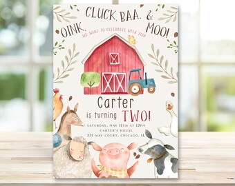 Farm Birthday Invitation, Boy Farm Animals, Boy Barnyard Birthday Party, Digital invitation, Printable Invitation
