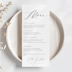 Kalligraphie Hochzeitsmenü Vorlage Personalisierte Moderne Hochzeit Abendmenü Benutzerdefinierte Hochzeitsfeier Menü Bearbeitbare Vorlage Digitaler Download