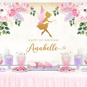 Fairy Birthday Backdrop, Butterfly Birthday, Baby Shower Backdrop, Cake Table Backdrop, Party Table Background, Dessert Backdrop, PRINTED image 1