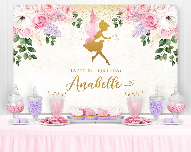 Fairy Birthday Backdrop, Butterfly Birthday, Baby Shower Backdrop, Cake Table Backdrop, Party Table Background, Dessert Backdrop, PRINTED image 1