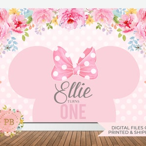 Digital Minnie Birthday Backdrop, Minnie Mouse Party, Digital Backdrop, Photo Backdrop, Sweet table Backdrop, Cake table Backdrop, PRINTED image 2