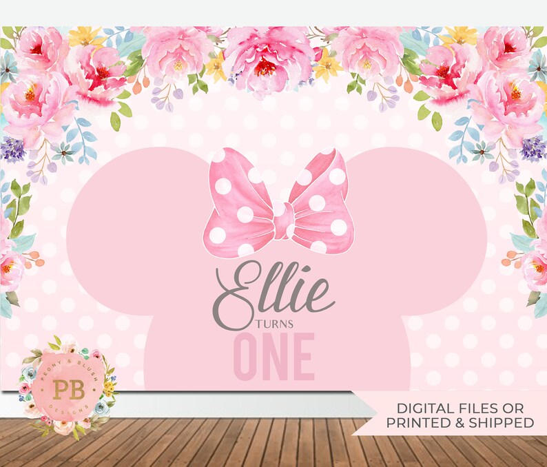 Digital Minnie Birthday Backdrop, Minnie Mouse Party, Digital Backdrop, Photo Backdrop, Sweet table Backdrop, Cake table Backdrop, PRINTED image 2