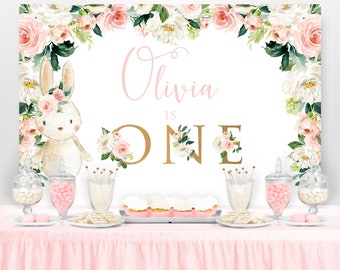 Bunny Backdrop, Some Bunny is One, Bunny Birthday Party, Bunny Birthday Party Backdrop or Bunny Baby Shower Backdrop, Pink and Gold, PRINTED