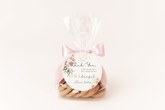Editable Floral Favor Tags Little Miss Onederful Birhtday Thank You Tag Girl, Miss Onederful Decorations, Floral Pink and Gold Birthday Tag Il_570xn