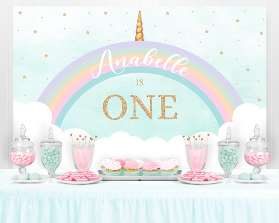 Pastel Unicorn Backdrop - Unicorn Party Backdrop, Unicorn Birthday, Photo Backdrop, Unicorn Background Poster, Backdrop Banner, PRINTED Il_570xn