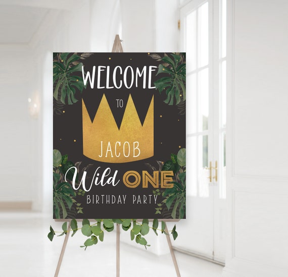 Wild One Welcome Sign, Wild One Birthday, Safari Jungle Leaves, Where the Wild Things Are Birthday Welcome Sign, Boy Birthday, PRINTED Il_570xn