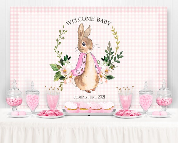 Peter Rabbit Backdrop, Birthday Backdrop, First Birthday, Baby Shower Backdrop, Party Decorations Sign, Personalized Backdrop, PRINTED Il_570xn
