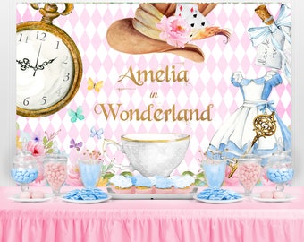 Alice in Wonderland Backdrop - Alice in Wonderland Party Banner, Alice in Wonderland Birthday Backdrop, Onederland Birthday, PRINTED