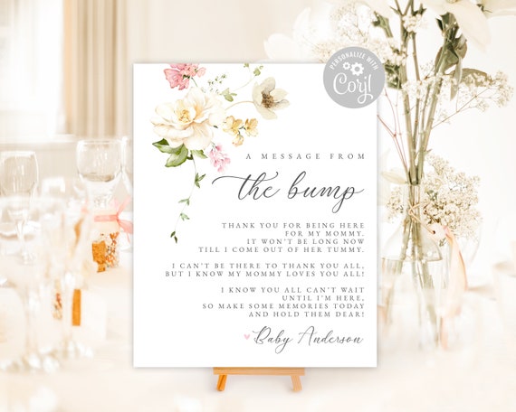 Message from the Bump Sign, Wild Flower Baby Shower Sign, Message from Baby, Printable Baby Shower Games, Floral Baby Bump, Instant Download Il_570xn