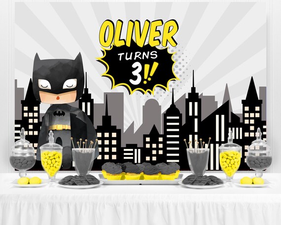 Batman Personalized Custom Printed Backdrop Banner , First Birthday Superhero Party, Custom Birthday Backdrop Banner Il_570xn
