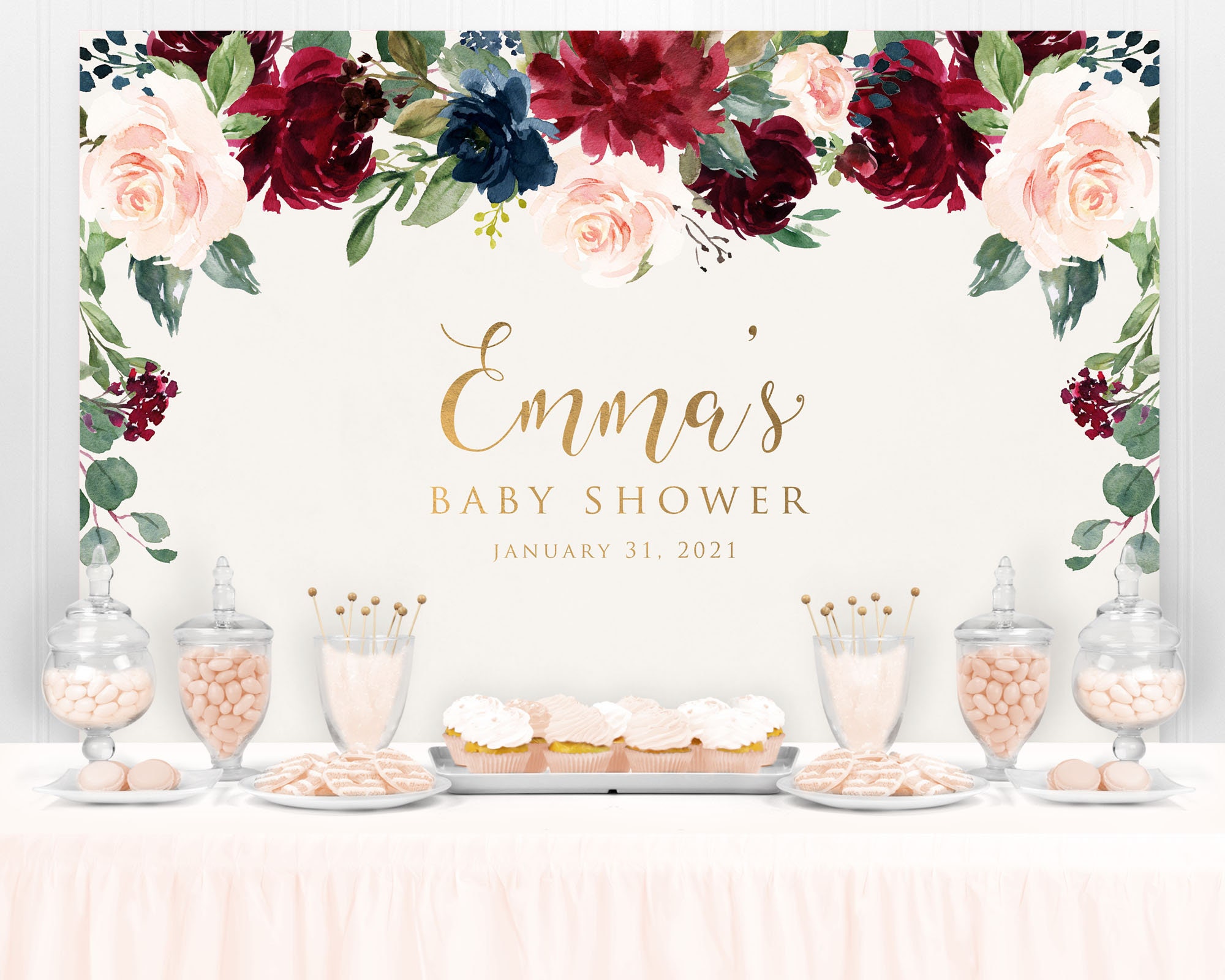 Floral Backdrop Floral Baby Shower Backdrop Oh Baby Baby - Etsy