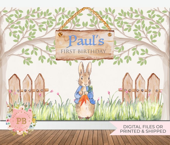 Peter Rabbit Backdrop, Bunny Birthday Backdrop, First Birthday