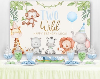 Safari Backdrop, Party Animals Birthday Backdrop Banner, Safari Animals Boy Born Two Be Wild Welcome Sign, Table Party Decorations