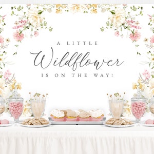 Wildflower Shower Backdrop, Wildflower Birthday Party Sign, Floral Sign, Baby in Bloom, Blush Pink Floral Birthday Sign, PRINTED