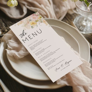 Modernes Hochzeitsmenü Vorlage Personalisierte Blumen Modernes Hochzeitsabendmenü Benutzerdefinierte Hochzeitsfeier Menü Bearbeitbare Vorlage Digitaler Download