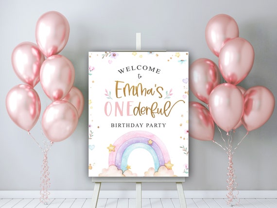 Rainbow Miss Onederful Welcome Sign, Miss Onederful Decorations, Onederful Birthday Girl Party Decor, 1st Birthday Party Sign, PRINTED Il_570xn