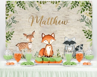 Woodland Backdrop, Birthday Backdrop, First Birthday, Baby Shower Backdrop, Cake Table Decorations, Party Table Background Banner, PRINTED