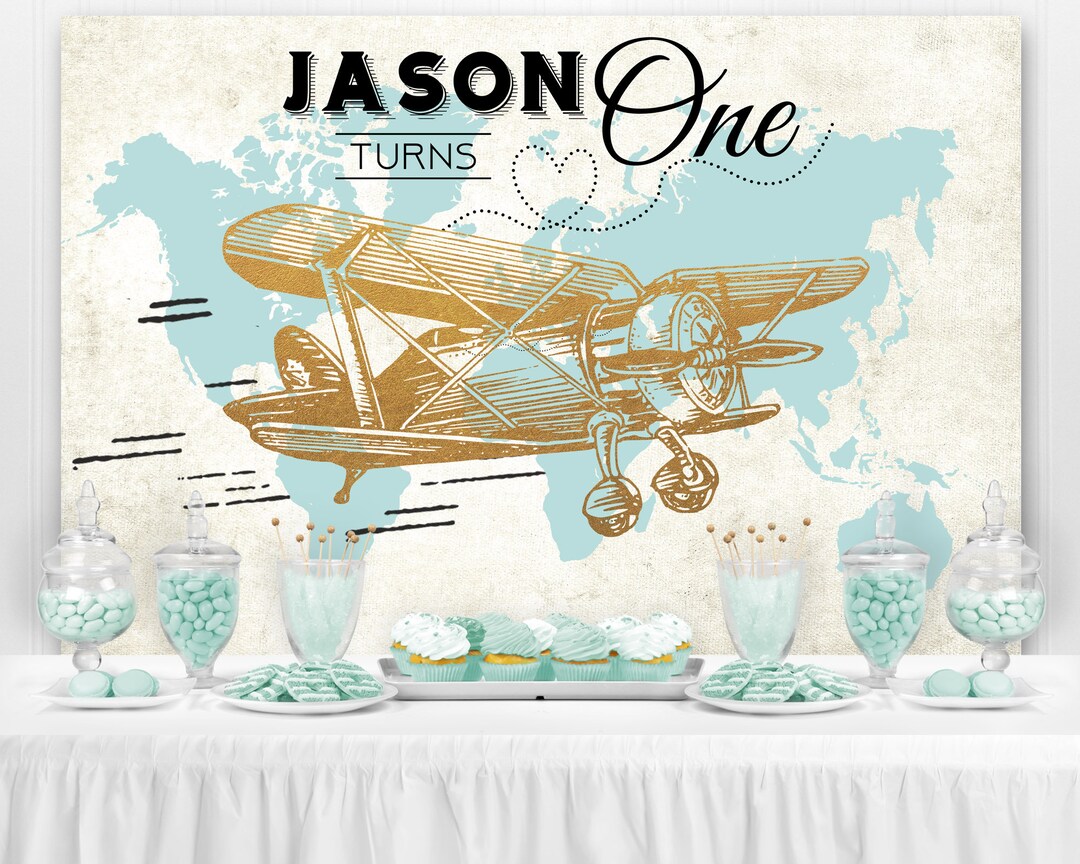 Vintage Airplane Birthday Backdrop, Vintage Airplane Baby Shower