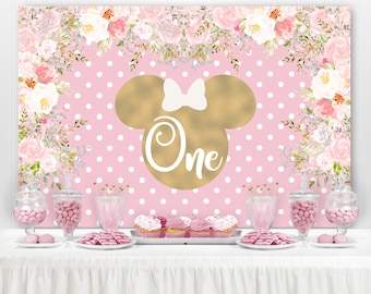 Minnie Birthday Backdrop, Minnie Mouse Party, Personalized Birthday Party Background, Party Decoration, Party Banner Bow Boutique, PRINTED