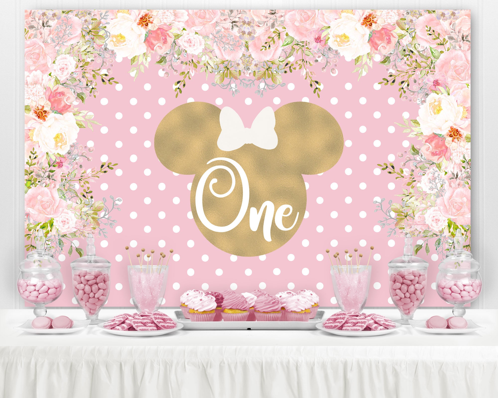 Minnie Birthday Backdrop Minnie Mouse Party Personalized Birthday Party Background Party Decoration Party Banner Bow Boutique