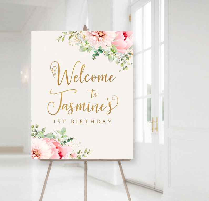 Girl Birthday Blush Pink and Gold Welcome Sign Welcome Sign Birthday 1st Birthday Party Sign Onederful Birthday First Birthday Sign