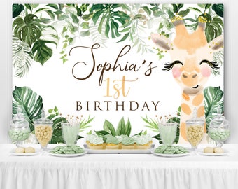 Giraffe Backdrop, First Birthday, Birthday Backdrop, Baby Shower Backdrop, Cake Table Decorations, Party Table Background, PRINTED