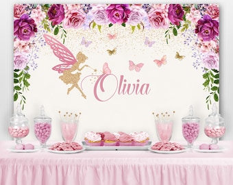 Fairy Birthday Backdrop, Butterfly Birthday, Baby Shower Backdrop, Cake Table Backdrop, Party Table Background, Dessert Backdrop, PRINTED