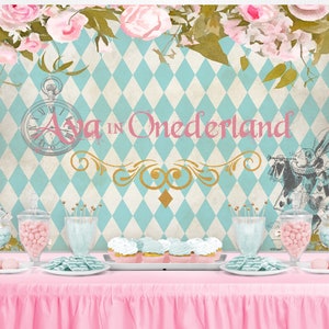 Digital Alice in Wonderland Backdrop, Birthday Backdrop, Alice in Wonderland Theme, First Birthday Backdrop, Sweet Table Backdrop, PRINTED